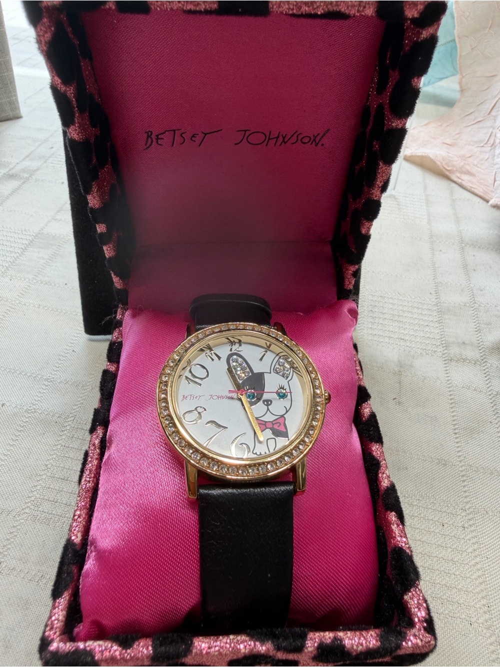 Betsey Johnson Gold and Black Dog Dial Watch